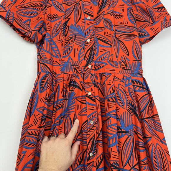 ALEXIS x TARGET Size Small Tropical Leaf Stretch Midi Pleated Shirtdress Pockets - Picture 6 of 13
